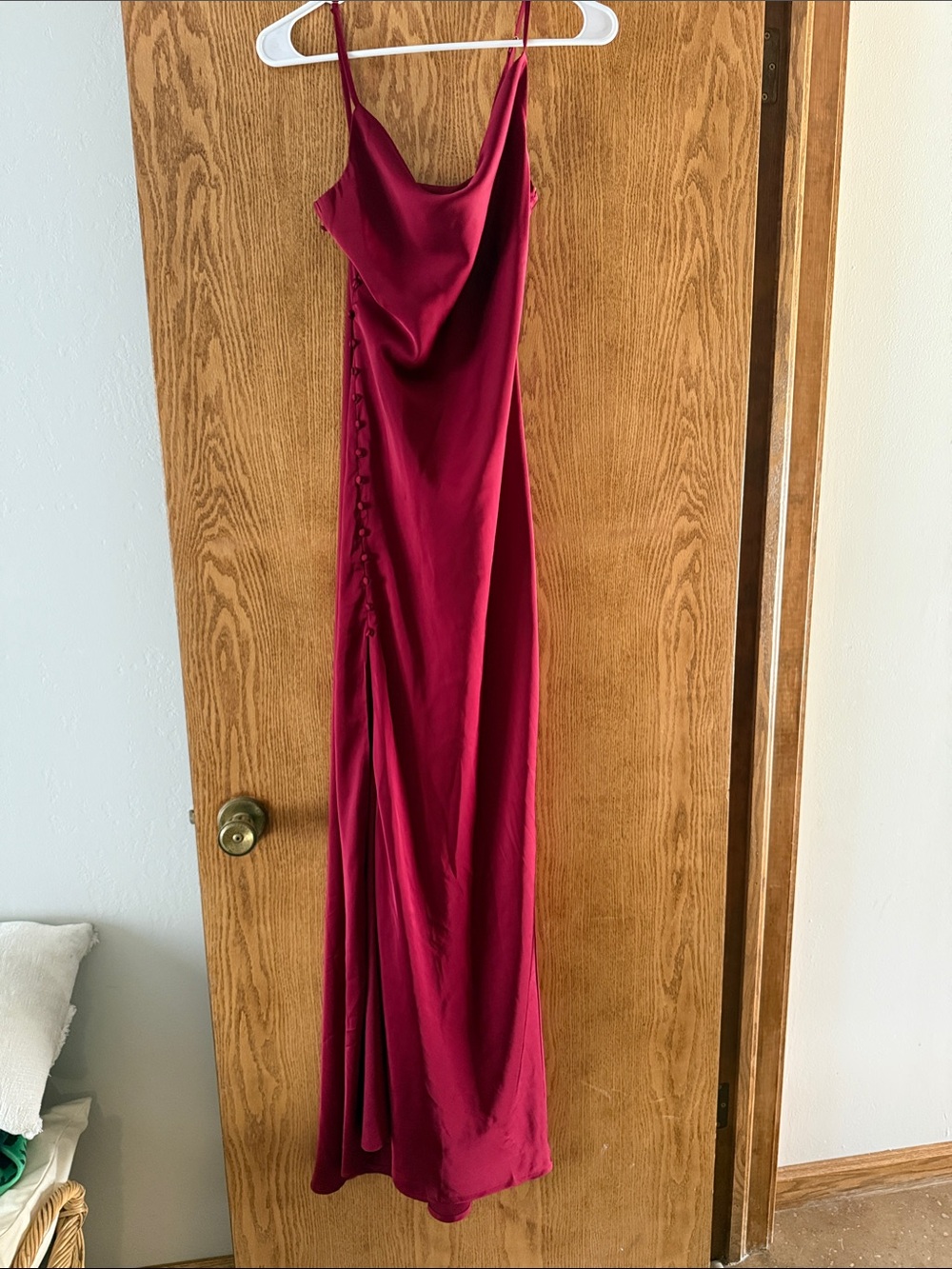 Lulu's Burgundy Satin Cowl Neck Maxi Dress